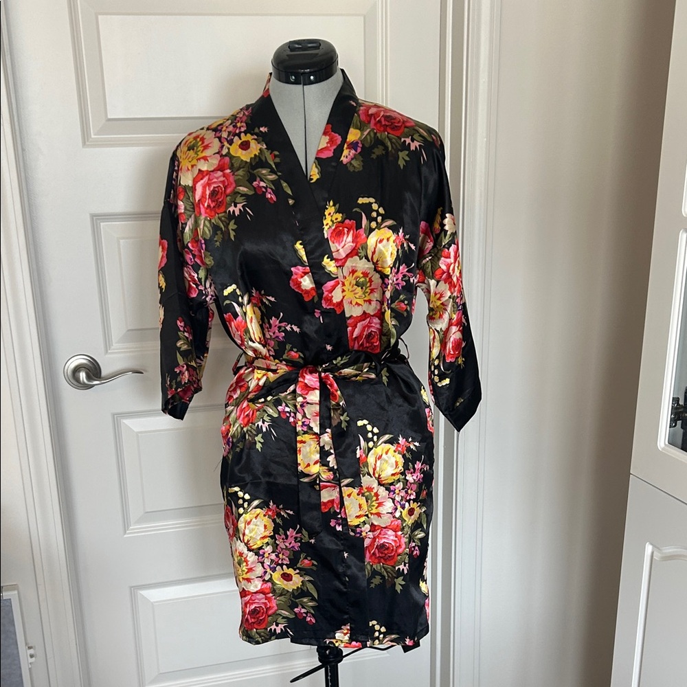 Floral Satin Kimono Robe